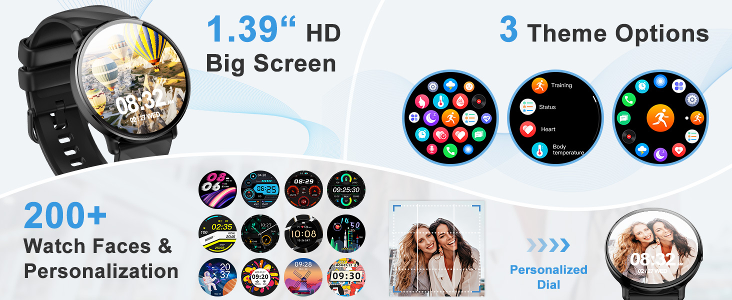 1.39“ HD Big Screen 3 Theme Options 200+ Watch Faces smartwatch