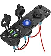 Kohree 12V Marine Boat Cigarette Lighter Socket, 3 in 1 Waterproof Car Dual QC3.0 USB Outlet Pane...