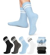 yeuG 4 Pairs Non Slip Pilates Socks with Grips for Women, Grip Socks for Yoga Barre Grippy Crew S...