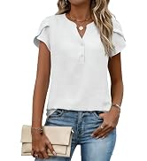 Zeagoo Tops for Women Textured Blouses Cap Short Sleeve V Neck Work Tshirt | Business causal tops...