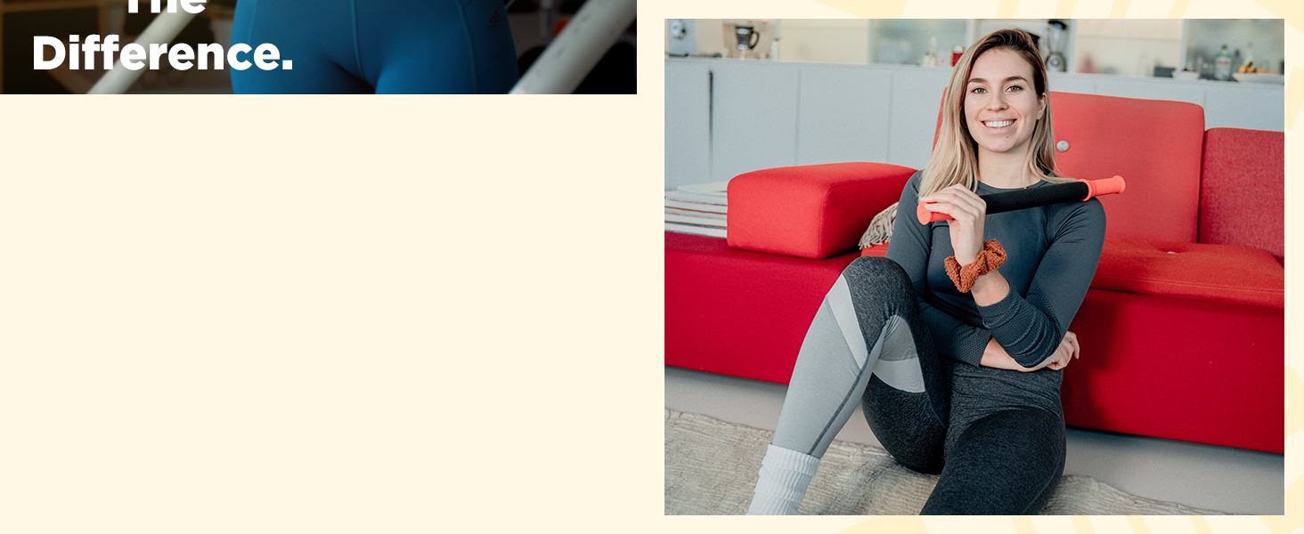 smiling happy women holding the original tiger tail foam roller after achieving happy muscles