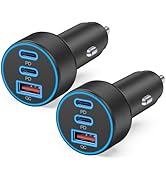 USB C Car Charger, 2Pack 3-Port 67W Dual USB-C &amp; USB-A Phone Car Charger Adapter PD/QC Fast Charg...