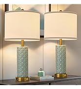 bdayanx Set of 2 Table Lamp for Living Room Bedroom Farmhouse,26'' Touch Control Bedroom Spa Blue...