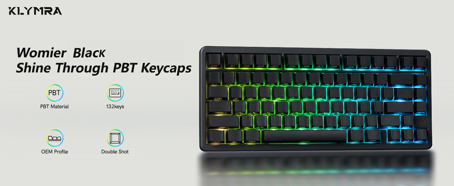 Black Shine Through Keycaps: 135 keys, PBT, OEM profile, double shot, with RGB