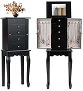Giantex Standing Jewelry Armoire Cabinet with 4 Drawers, Flip Top Mirror, Top Storage Compartment...