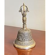 Nature's Own Hand Held Bell | Brass Bell | Hand Crafted Carvings On Handle | Made in Nepal | With...