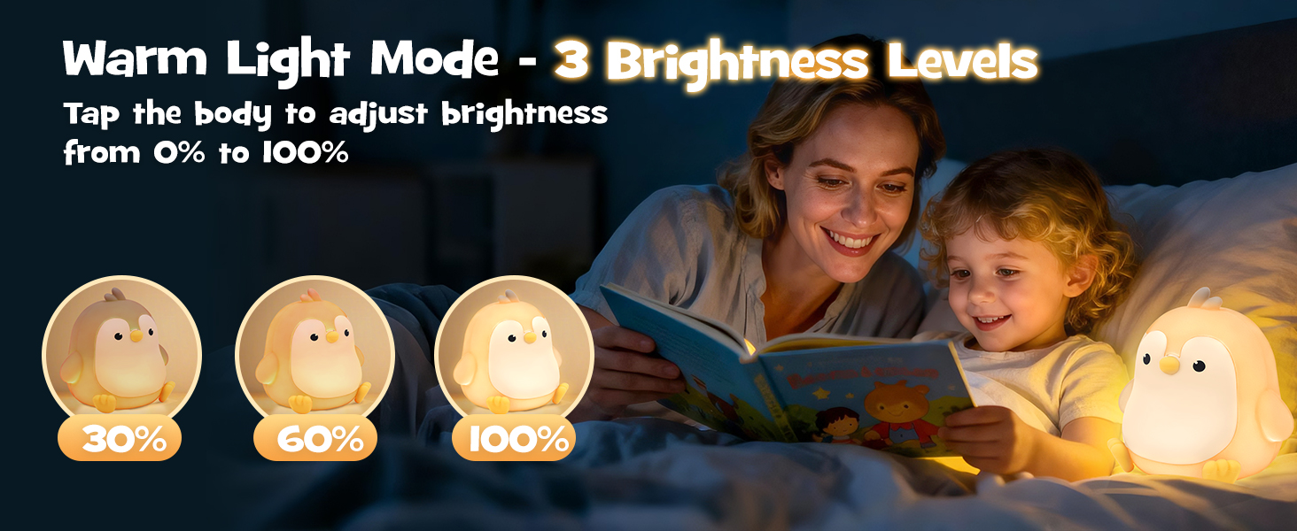 Greprety squishy penguin night light with rgb modes 3 brightness timer