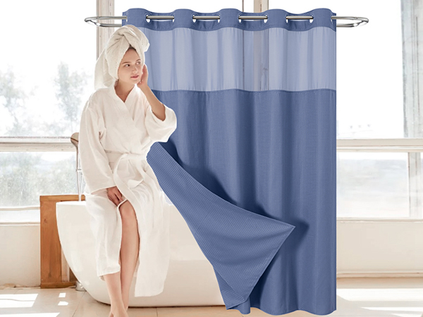 MoonLightBlue No Hook Waffle Weave Shower Curtain with snap-in Liner Replacement