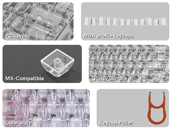 White Clear keycaps,Transparent keycaps,Ceramic Jelly Key caps Set,Shine Through keycap Side Printed