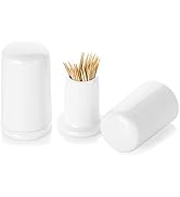 ONTUBE Ceramic Toothpick Holder with Lid,Toothpick Dispenser for Home, Easy To Clean-Set of 2, White