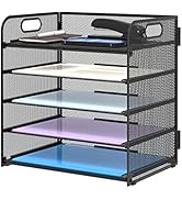 Supeasy 5 Trays Paper Organizer Letter Tray with Handle-Mesh Desk File Organizer, Paper Sorter De...
