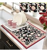 LOKHOM Floral Dish Drying Mat, 12"x20" Super Absorbent Non-slip Bordered Coffee Mat with Oil Pain...