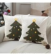 Allorry Christmas Pillow Covers 18x18 inch Set of 2 Forest Green Christmas Tree Snowflakes Embroi...