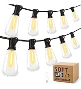 MGVIH Outdoor String Led Patio Lights - 50Ft 15M Outside Waterproof Light ST38 Shatterproof Bulb ...