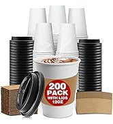[200 Set] 12 oz Thickened Disposable Paper Coffee Cups with Lids and Sleeves,To Go Cups for Hot &amp;...
