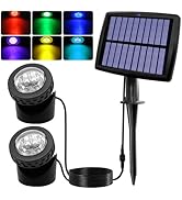AVEKI Solar Pond Spotlights, 2 in 1 RGB Color Changing Solar Underwater Lights 12 LED Waterproof ...