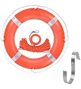Orange Boat Safety Throw Ring with Bracket - 23"/28" Life Ring Buoy with 98.5 FT Rope and Reflect...