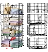 Hongtamoya 4-Tier Closet Organizers and Storage Shelves with Divider, Stackable Closet Shelf Orga...