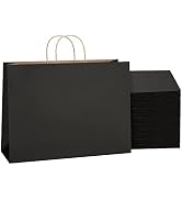 SHOPDAY Black Paper Bags with Handles 16x6x12, 100 Pack Large Kraft Paper Bags Bulk, Tote Bags Sh...