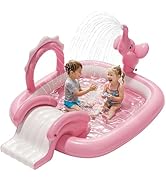 QPAU Elephant Kids Pool with Slide and Sprinkler, Inflatable Play Center with 4 Rings, 72 × 64 × ...