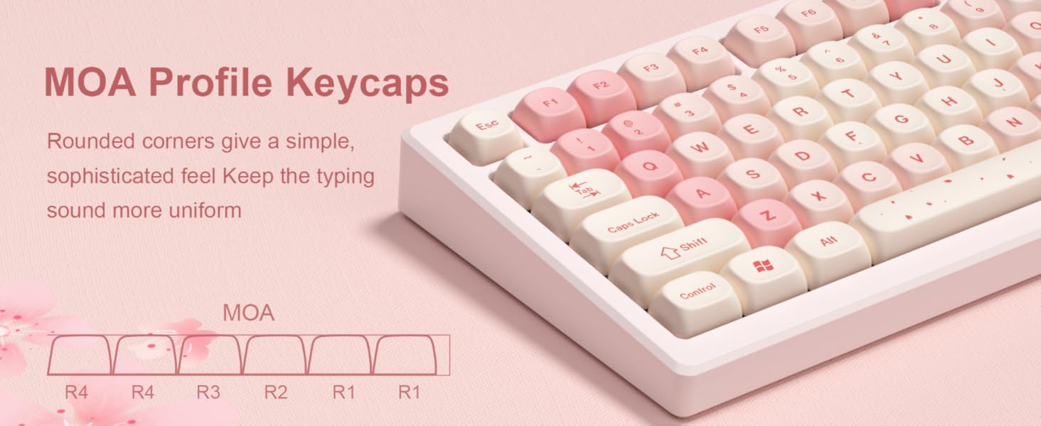 Pink Cute PBT Keycaps, MOA Profile Key caps 65 75 100 Percent, Dye-Sublimation, Custom 133 Keys Set