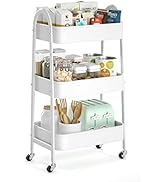 3 Tier Utility Rolling Cart, EAGMAK Metal Storage Cart with Handle and Lockable Wheels, Multifunc...