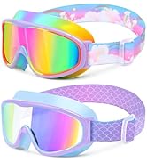 Vvinca Kids Swim Goggles 2 Pack, Cartoon Comfort Fabric Strap No Hair Pulling Anti-Fog/UV Swimmin...