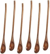 Operitacx 6 Pcs Wooden Mixing Spoons, Long Handle, Brown, Rustic, Coffee-Tea Spoons