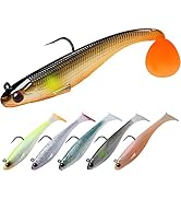 TRUSCEND Pre-Rigged Jig Head Soft Fishing Lures, Paddle Tail Swimbaits for Bass Fishing, Shad or ...