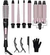 6 in 1 Curling Iron, 3 Barrel Curling Iron Set with Curling Brush (1.5inch) and 5 Interchangeable...