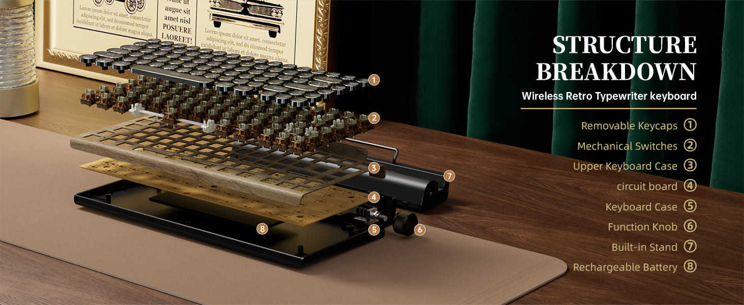 The internal structure of the typewriter is sturdy and durable.