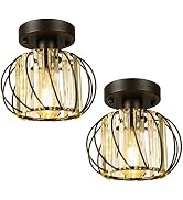 Ascher Semi Flush Mount Ceiling Light Fixture Modern Crystal Retro Industrial Black Metal Cage Li...
