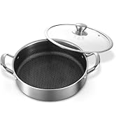 Toutrop Stainless Steel Saute Pan 12 inch Deep Frying Pan,5 Quarts Nonstick Skillet Large Sauté P...