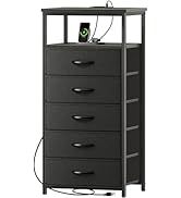 Huuger 5 Drawers Dresser with Charging Station, Dresser for Bedroom, Tall Night Stand, Chest of D...