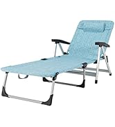 GYMAX Lounge Chairs for Outside, Tri-fold Chaise Lounge with 7 Level Adjustable Backrest, Cup Hol...