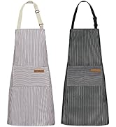 NLUS 2 Pack Kitchen Cooking Aprons, Adjustable Bib Soft Chef Apron with 2 Pockets for Men Women (...