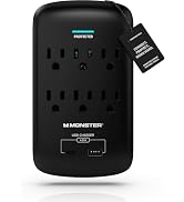 Monster 6 Outlet Wall Plug Surge Protector, 1200 Joules, Wall-Mounted Outlet Extender with 1 USB-...