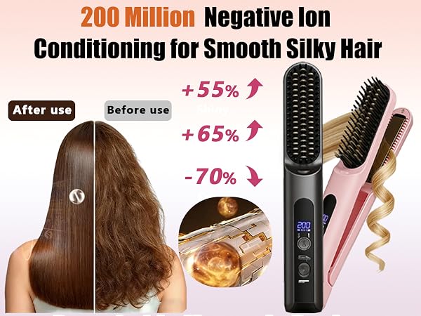 Cordless Hair Straightener Brush - Curler 2 in 1 Hair Styling Tools