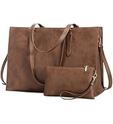 LOVEVOOK Laptop Bag for Women, Vintage Leather Works Computer Tote Bag, 15.6-Inch Large Capacity ...