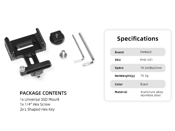 FANAUE SSD Mount Bracket SSD Holder for Samsung T5/T7 SSD