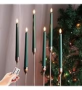 Eywamage Dark Green Flameless Taper Candles with Remote, Flickering Battery Operated LED Wax Cand...