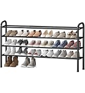 STO STO Long Expandable Shoe Rack 4-Tier, Adjustable Length 33.7”–47.5” Shoe Organizer, Metal Sho...