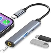 USB C Hub, 3 in 1 Aluminum USB C to USB A OTG Adapter with 1 x 100W USB C Port, 1 x 3.5mm Headpho...