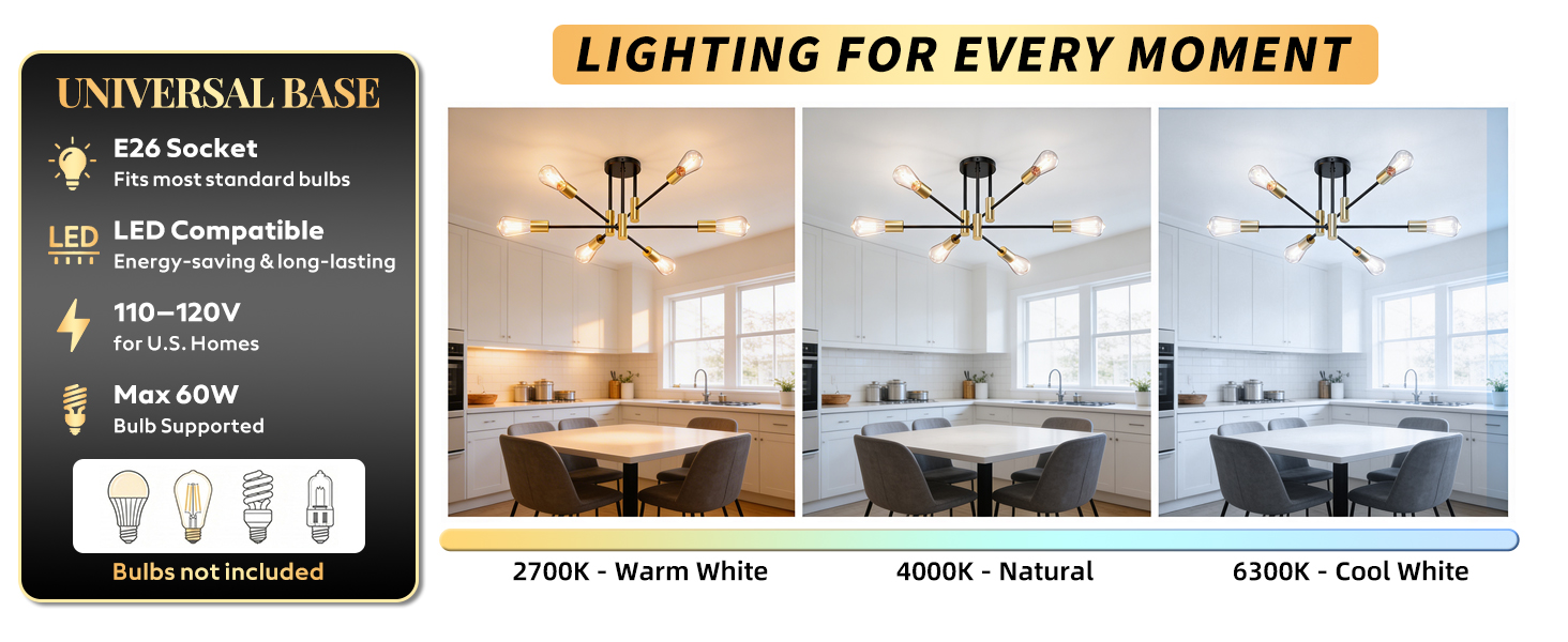 Phaosio Modern Sputnik Chandelier Ceiling Light Fixtures