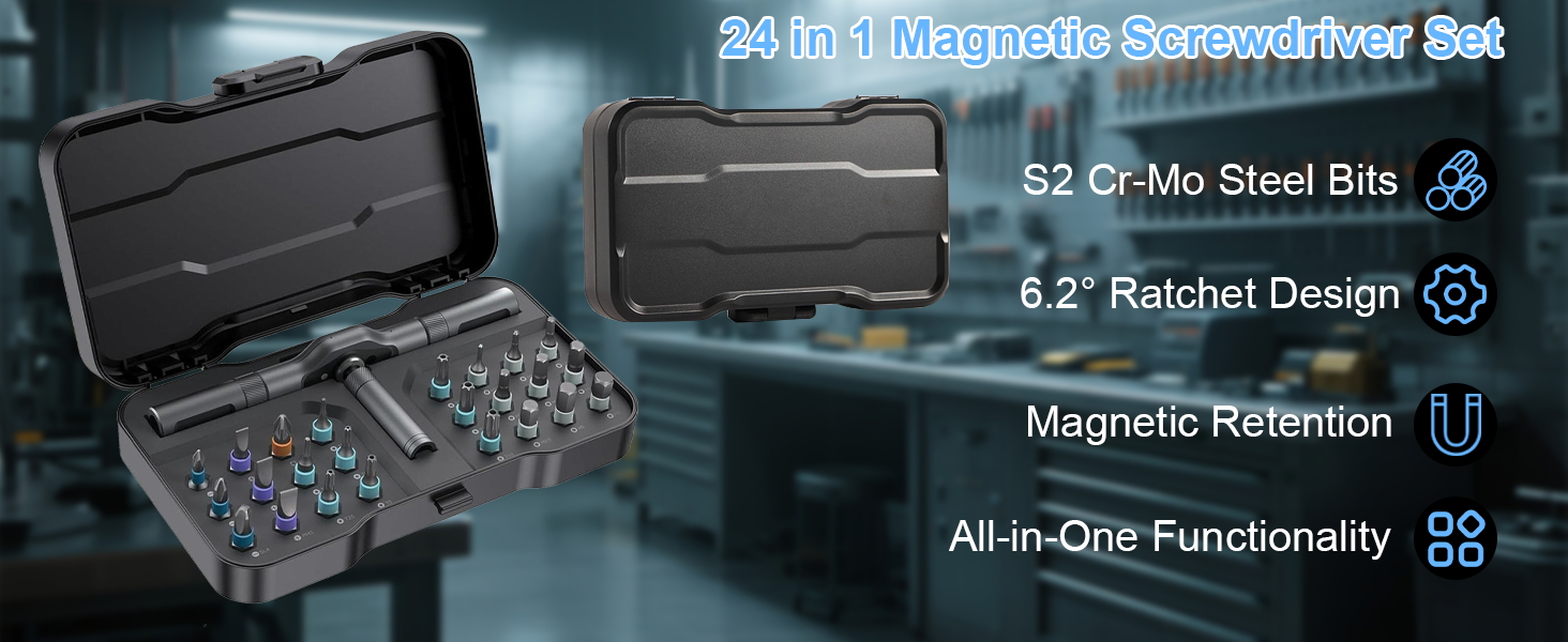 24 in 1 magnetic ratchet screwdriver set