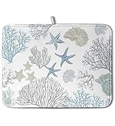 Wnoesat Coastal Dish Drying Mats for Kitchen Counter 18 x 24 Inch Summer Beach Drying Mat Coral S...