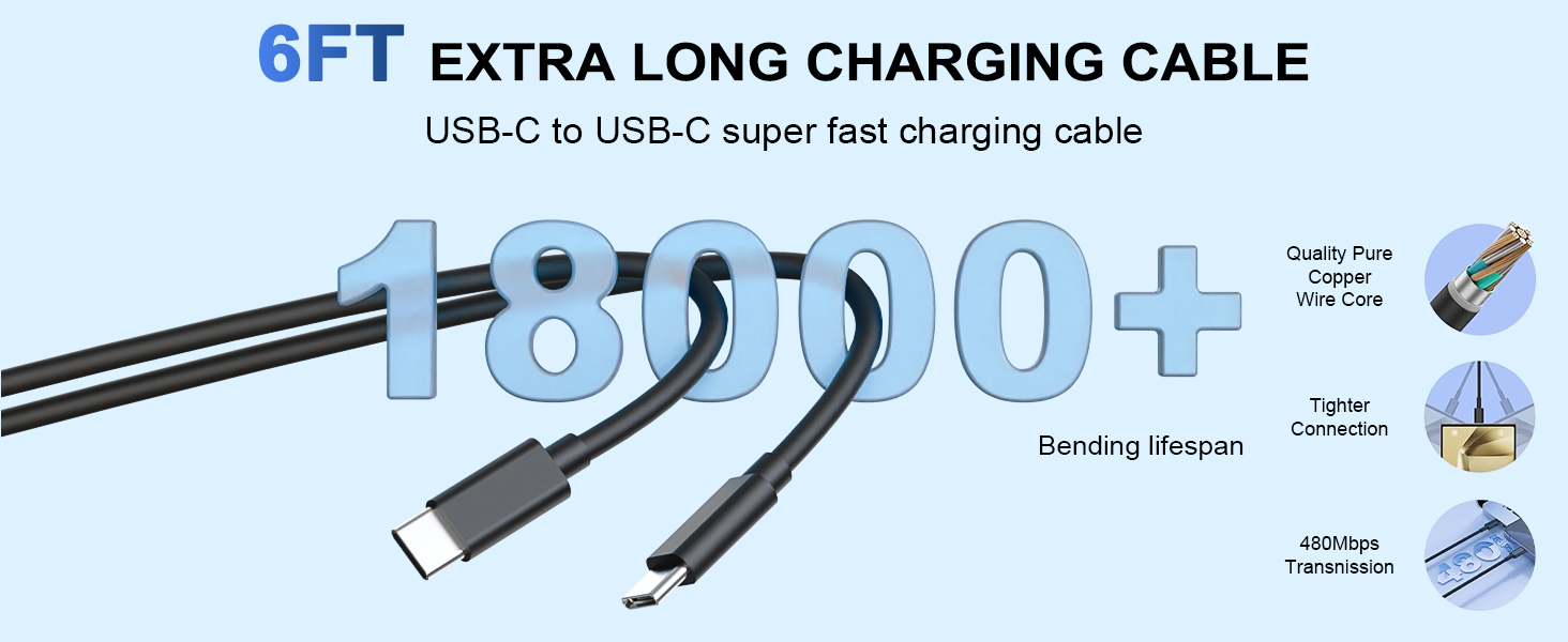 The included 6FT USB-C to USB-C cable is designed for convenience and longevity