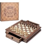 AMEROUS Magnetic Wooden Chess Set, 12.8" x 12.8" Walnut Chess Board Game with 2 Built-in Storage ...