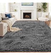 8x10 Area Rugs for Living Room Rug: Soft Fluffy Shag Gray Rugs for Bedroom, Non-Slip Large Fuzzy ...