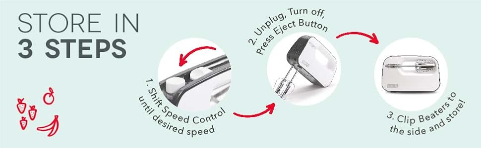 Hand Mixer, Compact, 3 Speed, Beaters, Whisk, Milkshake, 